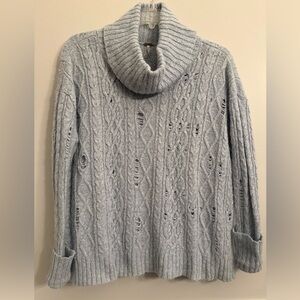 Free People distressed cowl neck sweater, powder blue, vguc, XS